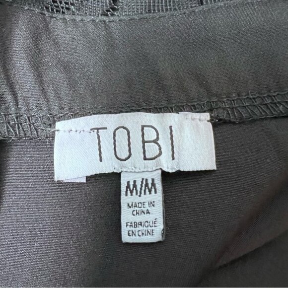 Tobi Black Plunging Vneck Lace Sleeves Sheer Lace Back Mini Dress Size Medium - Picture 8 of 10